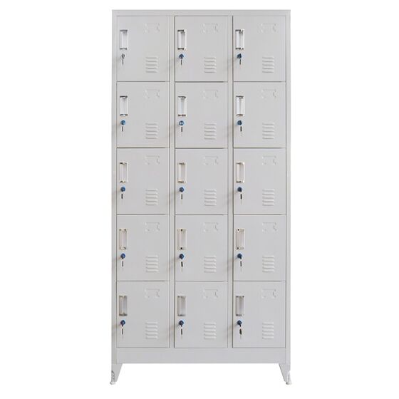 STEELEN Μεταλλική Ντουλάπα - Φοριαμός (Locker) 90x45x190cm 15 Ντουλάπια Πάχος 0.6mm με Ρυθμιζόμενα Πόδια 54kg Γκρι Ανοιχτό