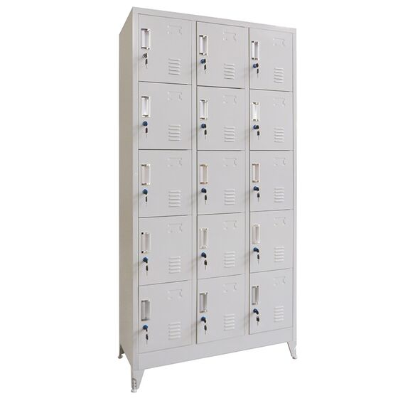 STEELEN Μεταλλική Ντουλάπα - Φοριαμός (Locker) 90x45x190cm 15 Ντουλάπια Πάχος 0.6mm με Ρυθμιζόμενα Πόδια 54kg Γκρι Ανοιχτό