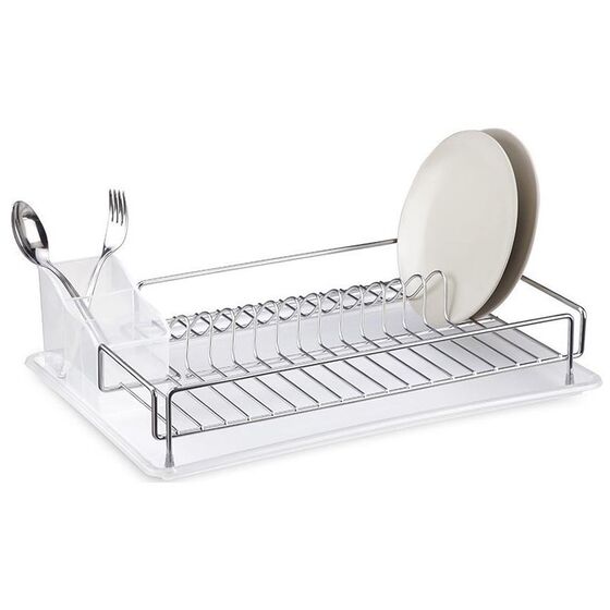 TEKNO-TEL Πιατοθήκη-Στεγνωτήριο Πιάτων Επιχρωμιωμένο Ατσάλι 48x33x12cm Βάρος 1.40kg 14 Θέσεις Πιάτων με Πλαστική Κουταλοθήκη και Δίσκο