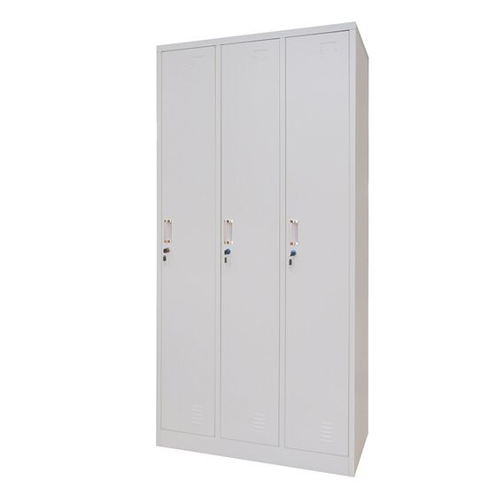 STEELEN Μεταλλική Ντουλάπα - Φοριαμός (Locker) 90x45x185cm 3φυλλη 51kg Ανοικτό Γκρι ΧΩΡΙΣ ΠΟΔΙΑ Πάχος 0.4mm