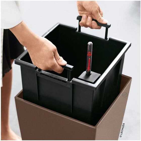 LECHUZA Cubico Color 22 Επιδαπέδια Γλάστρα 22x22x41cm Αυτοποτιζόμενη με Δοχείο Φύτευσης SAND BROWN Ματ Γερμανίας