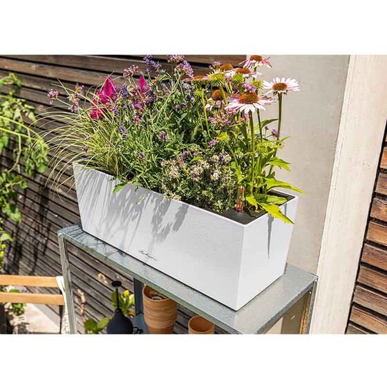 LECHUZA Balconera Stone 50 Ζαρντινιέρα 50x19x19cm Αυτοποτιζόμενη με Δοχείο Φύτευσης QUARTZ WHITE Γερμανίας
