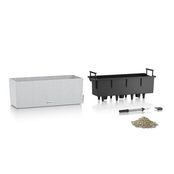 LECHUZA Balconera Stone 50 Ζαρντινιέρα 50x19x19cm Αυτοποτιζόμενη με Δοχείο Φύτευσης QUARTZ WHITE Γερμανίας