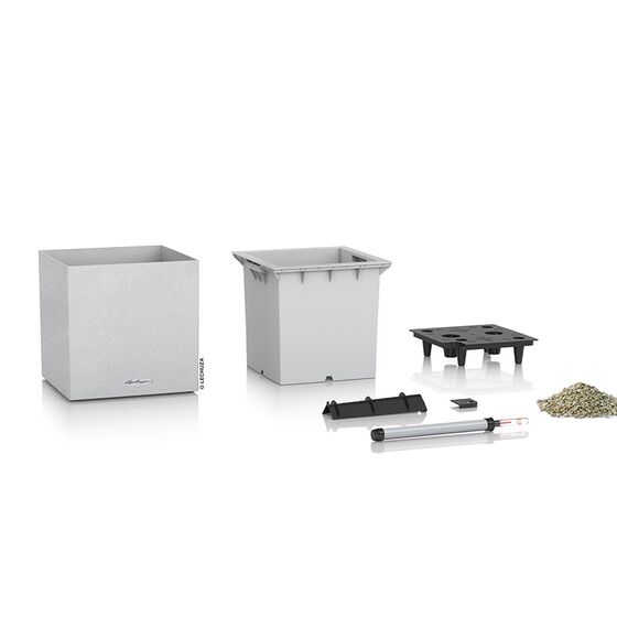LECHUZA Canto Color Κύβος 30 Επιδαπέδια Γλάστρα 30x30x30cm Αυτοποτιζόμενη με Δοχείο QUARTZ WHITE Γερμανίας
