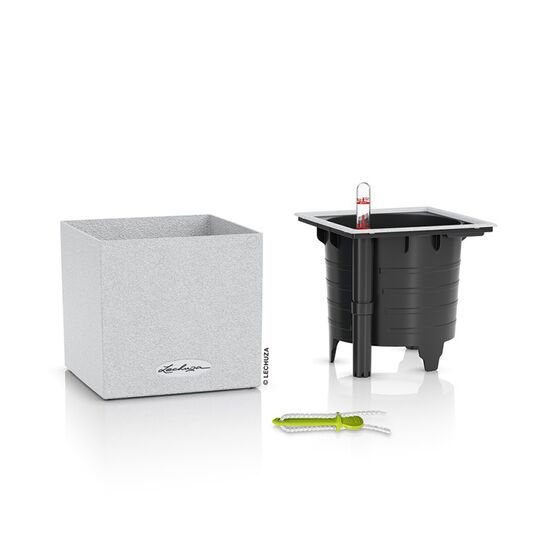 LECHUZA Canto Stone Low 14 Επιτραπέζια Γλάστρα 14x14x13.5cm Αυτοποτιζόμενη με Δοχείο QUARTZ WHITE Γερμανίας