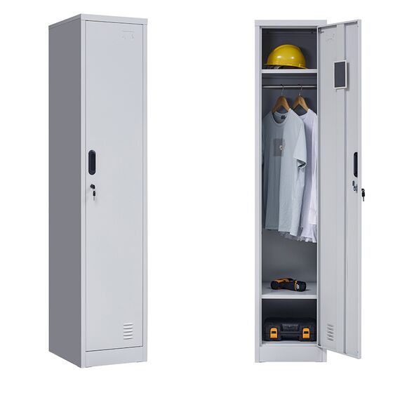 STEELEN Μεταλλική Ντουλάπα-Φοριαμός (Locker) 38x45x181cm Μονόφυλλη 23.5kg Πάχος 0.4mm Ανοικτό Γκρι 2 Ράφια- 3 Αποθηκευτικοί Χώροι ΧΩΡΙΣ ΠΟΔΙΑ