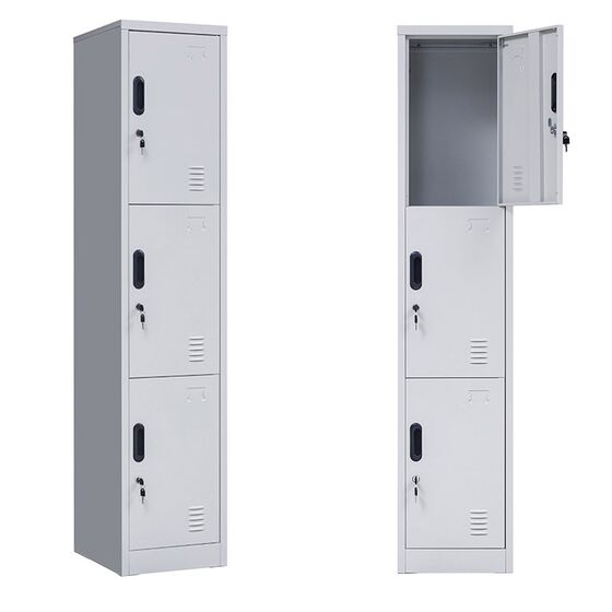 STEELEN Μεταλλική Ντουλάπα - Φοριαμός (Locker) 38x45x180cm ΧΩΡΙΣ ΠΟΔΙΑ 3 Αποθηκευτικοί Χώροι 22kg Ανοικτό Γκρι
