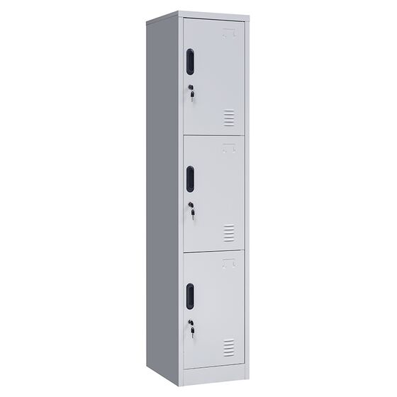 STEELEN Μεταλλική Ντουλάπα - Φοριαμός (Locker) 38x45x180cm ΧΩΡΙΣ ΠΟΔΙΑ 3 Αποθηκευτικοί Χώροι 22kg Ανοικτό Γκρι