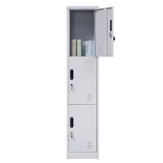 STEELEN Μεταλλική Ντουλάπα - Φοριαμός (Locker) 38x45x180cm ΧΩΡΙΣ ΠΟΔΙΑ 3 Αποθηκευτικοί Χώροι 22kg Ανοικτό Γκρι