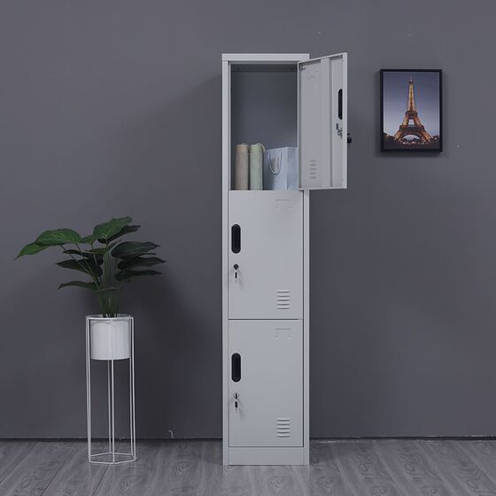 STEELEN Μεταλλική Ντουλάπα - Φοριαμός (Locker) 38x45x180cm ΧΩΡΙΣ ΠΟΔΙΑ 3 Αποθηκευτικοί Χώροι 22kg Ανοικτό Γκρι