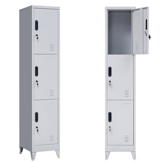 STEELEN Μεταλλική Ντουλάπα - Φοριαμός (Locker) 38x45x191cm 3 Θέσεων 18kg 4 Ρυθμιζόμενα Πόδια Πάχος 0.4mm Γκρι Ανοικτό