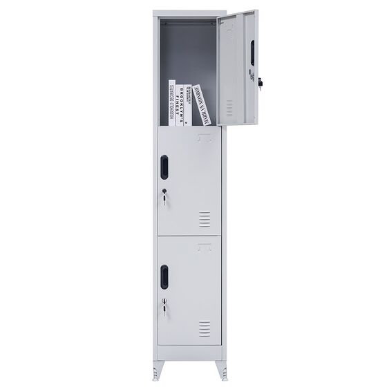 STEELEN Μεταλλική Ντουλάπα - Φοριαμός (Locker) 38x45x191cm 3 Θέσεων 18kg 4 Ρυθμιζόμενα Πόδια Πάχος 0.4mm Γκρι Ανοικτό