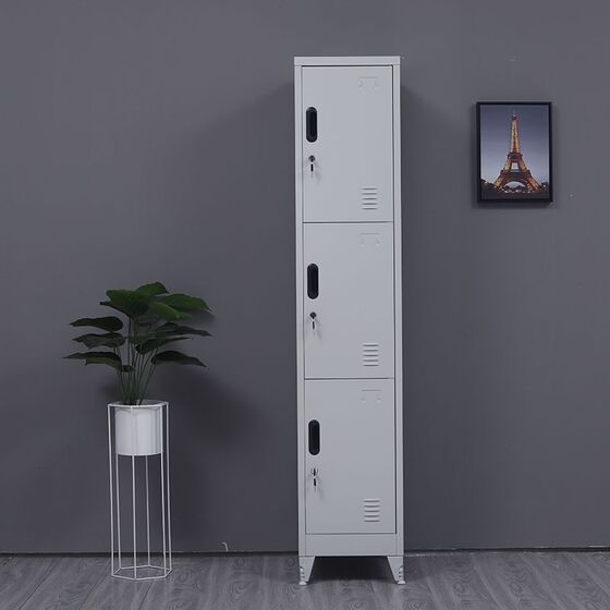 STEELEN Μεταλλική Ντουλάπα - Φοριαμός (Locker) 38x45x191cm 3 Θέσεων 18kg 4 Ρυθμιζόμενα Πόδια Πάχος 0.4mm Γκρι Ανοικτό