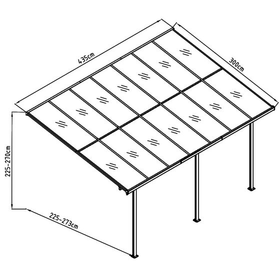 VESTA Στέγαστρο ΚήπουΒεράνταςΓκαράζ 435x300cm Αλουμίνιο Πάχους 0.8-1mm Πολυκαρμπονικό Πάνελ Πάχους 6mm Επιφάνεια 13,05m2 Ανθρακί-Διάφανο Ανθρακί