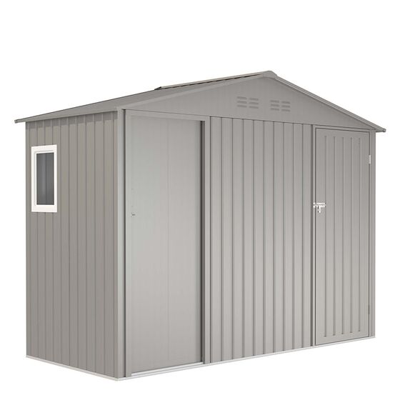 STEELEN Μεταλλική Αποθήκη Κήπου - Σπιτάκι Κήπου 277x127x212cm (9.1'x4.2') 3.1m² Γαλβανιζέ με Παράθυρο 2 Πόρτες-Χώρους BING A Γκρι