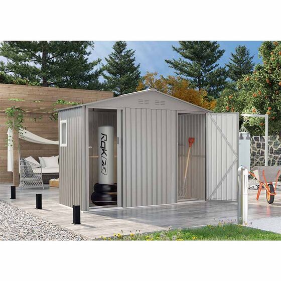 STEELEN Μεταλλική Αποθήκη Κήπου - Σπιτάκι Κήπου 277x127x212cm (9.1'x4.2') 3.1m² Γαλβανιζέ με Παράθυρο 2 Πόρτες-Χώρους BING A Γκρι