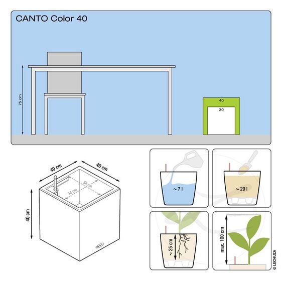 LECHUZA Canto Color 40 Επιδαπέδια Γλάστρα 40x40x40cm Αυτοποτιζόμενη με Δοχείο QUARTZ WHITE Γερμανίας