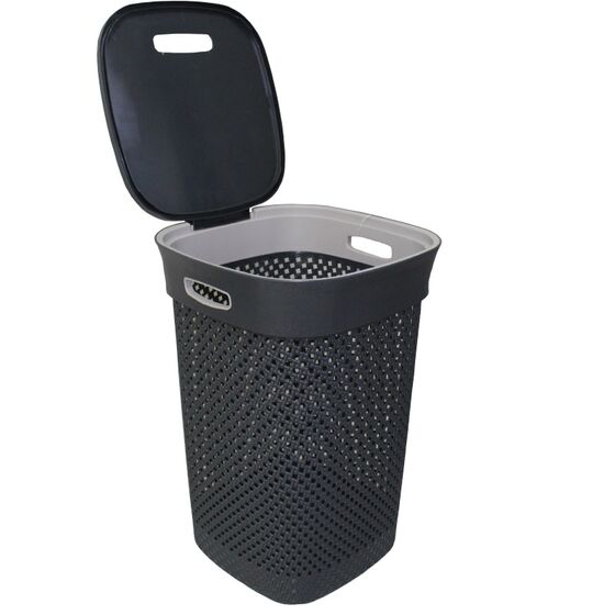Καλάθι Απλύτων Πλαστικό 50lt 39x39x54cm Τετράγωνο με Σχέδιο Μάλλινου Πλεκτού 1.45kg Ανθρακί DEA HOME ITALY