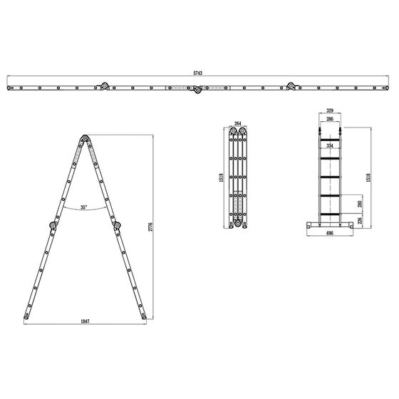 VESTA Πολυμορφική Σκάλα Αλουμινίου 4Χ5 70x278cm MAX Ύψος 5.74m MAX Αντοχή 150kg Πιστοποιήση EN131