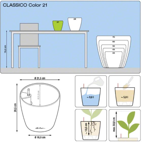 LECHUZA Classico 21 Επιτραπέζια Γλάστρα Ø21.5x20.5cm Αυτοποτιζόμενη SAND BROWN Γερμανίας