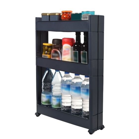 Τρόλεϊ Κουζίνας/Μπάνιου 49.5x14x80cm Πλαστικό 3όροφο με Ρόδες Ανθρακί