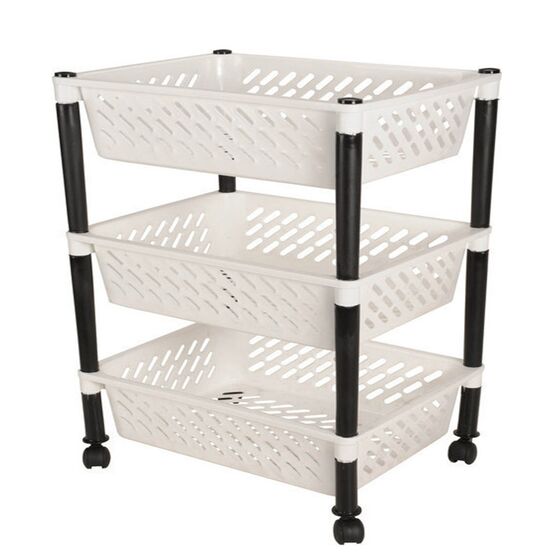 Τρόλεϊ Τροφίμων 39x30x62cm 3όροφο 1.4kg Πλαστικό με Ρόδες Λευκό-Μαύρο