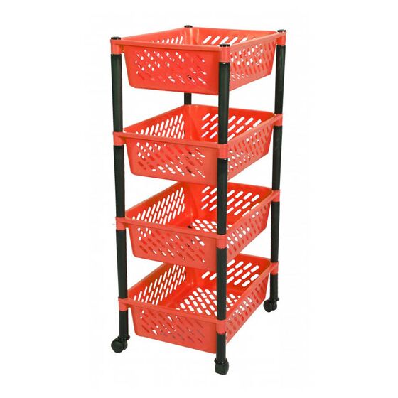 Τρόλεϊ Τροφίμων 40x30x81cm 4όροφο 1.5kg Πλαστικό με Ρόδες Κόκκινο-Μαύρο