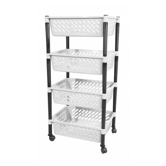 Τρόλεϊ Τροφίμων 40x30x81cm 4όροφο 1.5kg Πλαστικό με Ρόδες Λευκό-Μαύρο