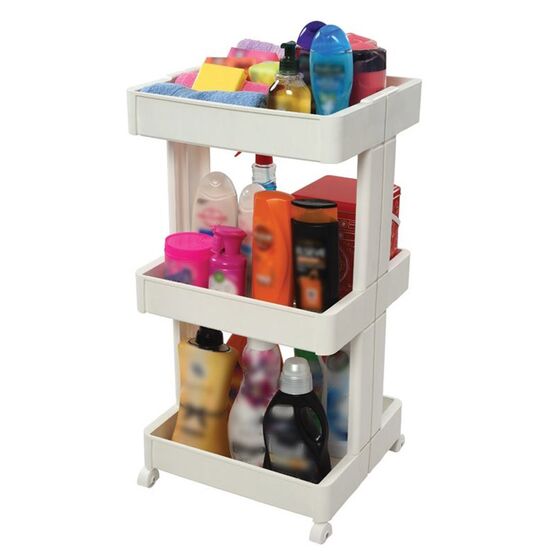 Πολυχρηστικό Τρόλεϊ Κουζίνας / Μπάνιου 39.5x37x75cm 3όροφο Πλαστικό με Ρόδες 360° Λευκό