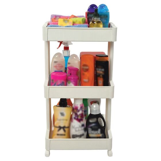 Πολυχρηστικό Τρόλεϊ Κουζίνας / Μπάνιου 39.5x37x75cm 3όροφο Πλαστικό με Ρόδες 360° Λευκό