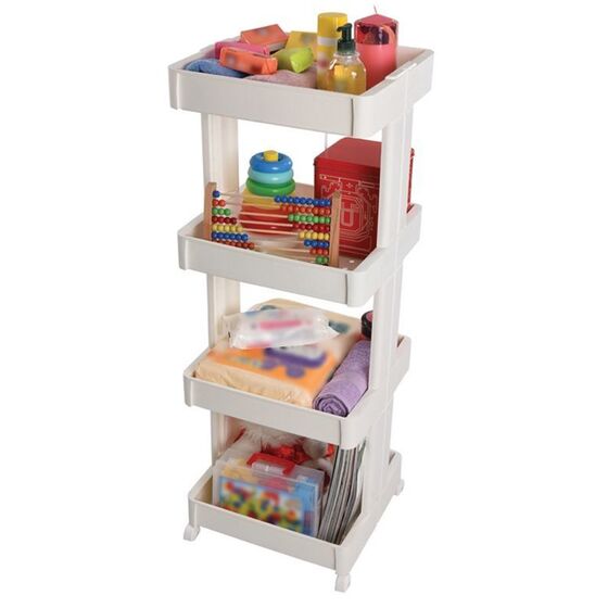 Πολυχρηστικό Τρόλεϊ Κουζίνας / Μπάνιου 39.5x37x108cm 4όροφο Πλαστικό με Ρόδες 360° Λευκό