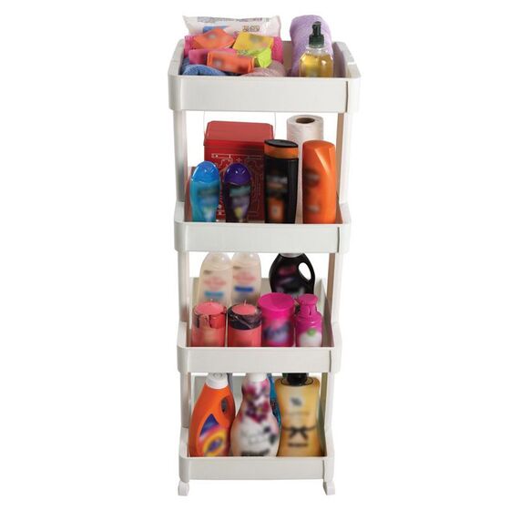 Πολυχρηστικό Τρόλεϊ Κουζίνας / Μπάνιου 39.5x37x108cm 4όροφο Πλαστικό με Ρόδες 360° Λευκό