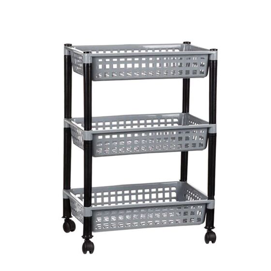 Τρόλεϊ Τροφίμων 39x30x62cm 3όροφο 1.4kg Πλαστικό με Ρόδες Γκρί-Μαύρο