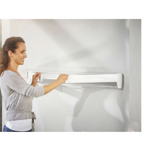 VESTA Απλώστρα Ρούχων Τοίχου-Μπάνιου FASTROLL 71x37x11cm Πτυσσόμενη Πλαστικό ABS 5 Μεταλλικές Βέργες 5mm 1 Κρεμάστρα INOX 10mm Άπλωμα 4.2m