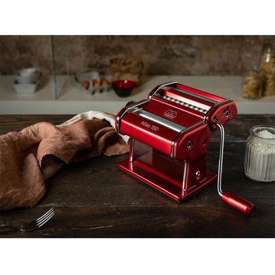 MARCATO Ιταλίας ATLAS150 DESIGN ΑΛΟΥΜΙΝΙΟ Ανοδιωμένο Βαμμένο Μηχανή Φύλλου και Ζυμαρικών 20x20x15.5cm Διαιρούμενη MAX Πλάτος Ζύμης 15cm Βάρος 1.68kg Κόκκινο