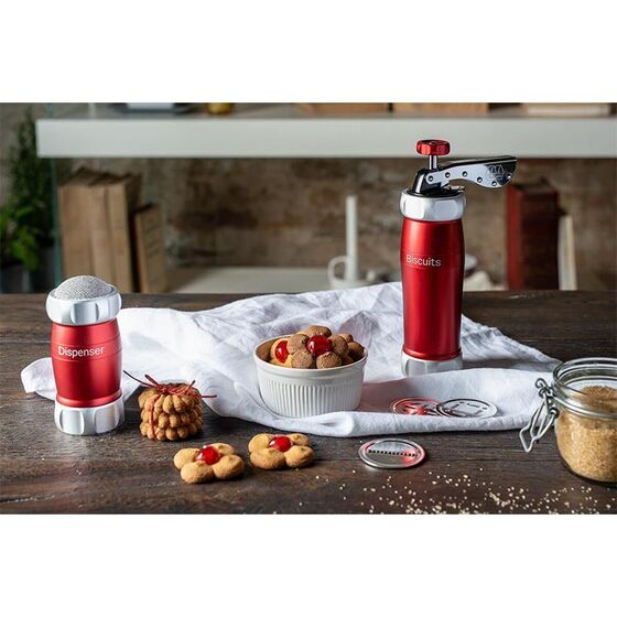 MARCATO Ιταλίας Μπισκοτομηχανή Design 2 Επιπέδων 5.5x5.5x21cm με 20 Κεφαλές για Μπισκότα Ανοδιωμένο Αλουμίνιο Κόκκινο