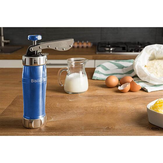 MARCATO Ιταλίας Μπισκοτομηχανή Design 2 Επιπέδων 5.5x5.5x21cm με 20 Κεφαλές για Μπισκότα Ανοδιωμένο Αλουμίνιο Μπλε