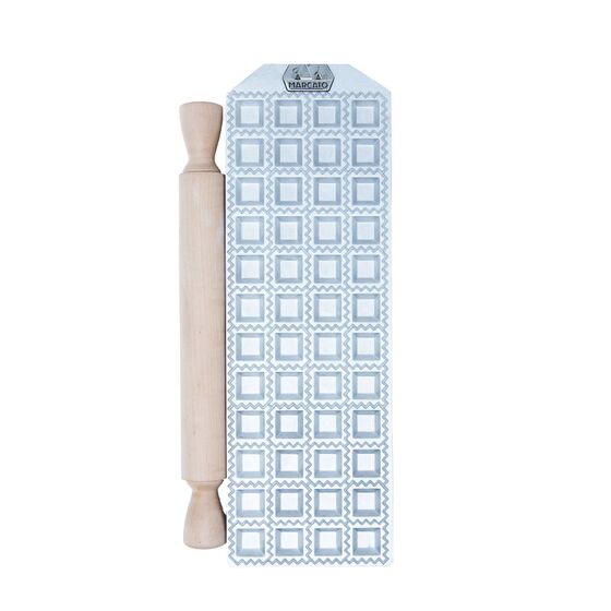 MARCATO Ιταλίας Φόρμα Design 48 θέσεων Ασημί για Ζυμαρικά Raviolini 30x10x2cm και Πλάστης