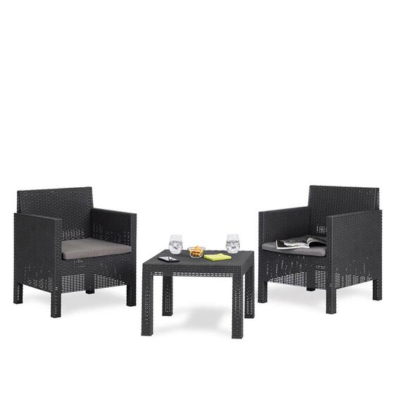 TOOMAX ITALY Καθιστικό-Σαλόνι Κήπου 2 Ατόμων + Τραπέζι Κήπου Πολυπροπυλένιο Rattan Ανθρακί PENELOPE 2 SEATS