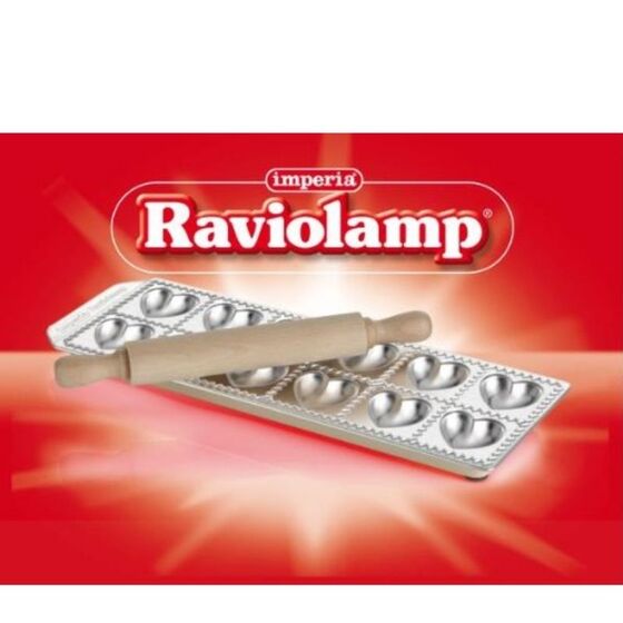 IMPERIA Ιταλίας Raviolamp Φόρμα Design 12 Θέσεων Αλουμινίου Ασημί για Ζυμαρικά Cuoricini 33.5x11.5x2cm και Ξύλινος Πλάστης