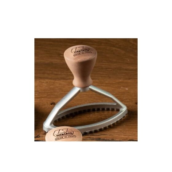 MARCATO Ιταλίας Σφραγίδα-Κόφτης Αλουμινίου για Ζύμες και Ζυμαρικά Ravioli με Ξύλινη Λαβή Design Οβάλ 100mm