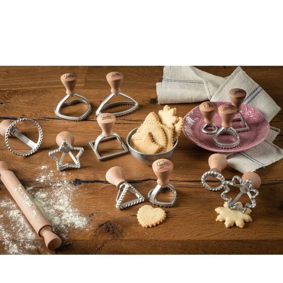 MARCATO Ιταλίας Σφραγίδα-Κόφτης Αλουμινίου για Ζύμες και Ζυμαρικά Ravioli με Ξύλινη Λαβή Design Τετράγωνο 48mm