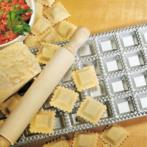 IMPERIA Ιταλίας Raviolamp Φόρμα Design 36 θέσεων Αλουμινίου Ασημί για Ζυμαρικά Ravioli 32x14x1.7cm και Πλάστης