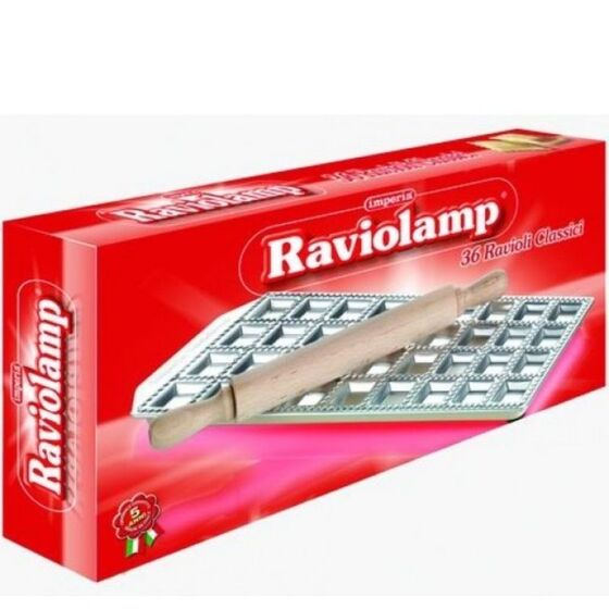 IMPERIA Ιταλίας Raviolamp Φόρμα Design 36 θέσεων Αλουμινίου Ασημί για Ζυμαρικά Ravioli 32x14x1.7cm και Πλάστης