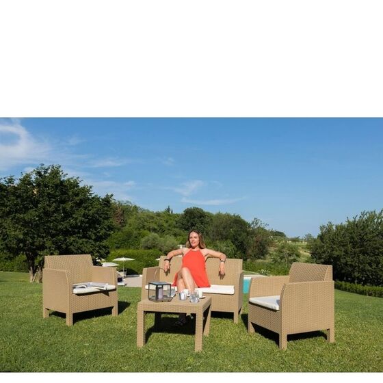 TOOMAX ITALY Καθιστικό-Σαλόνι Κήπου 4 Ατόμων + Τραπέζι Κήπου Πολυπροπυλένιο Rattan Cappuccino MATILDE 4 SEATS
