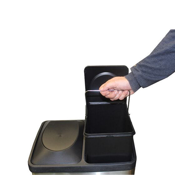 VESTA Κάδος Απορριμμάτων ΙΝΟΧ 30lt 40x34x47.5cm με Πεντάλ 2 Θέσεων 2 Εσωτερικούς Κάδους Ανακύκλωσης 5.7Kg Κουζίνας