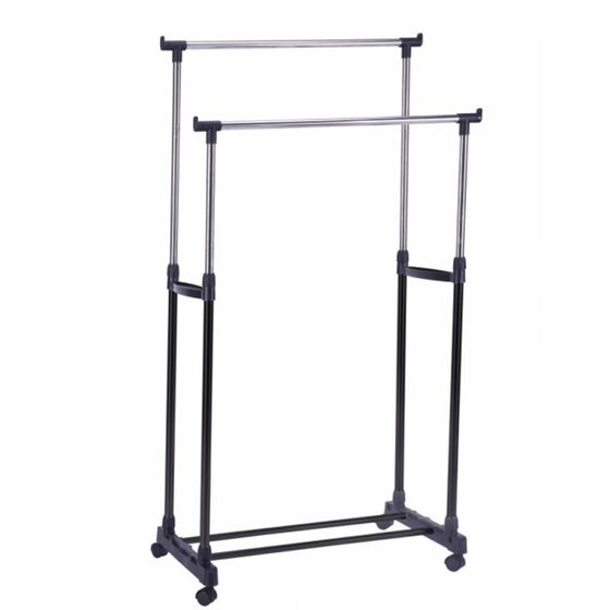 VESTA Κρεμάστρα Ρούχων Διπλή Δαπέδου 80x43x90-160cm με Ροδάκια και Ρυθμιζόμενο ύψος Διάμετρος Βεργών Ø19/Ø22/Ø16mm 1.64kg ΙΝΟΧ