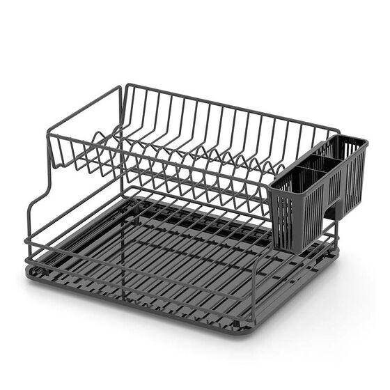 TEKNO-TEL Πιατοθήκη Στεγνωτήριο ΙΝΟΧ (Ανοξείδωτο Ατσάλι) 2όροφο 41x30x21cm  Βάρος 1.71kg 17 Θέσεις Πιάτων με Θήκη και Δίσκο Μαύρο Matt