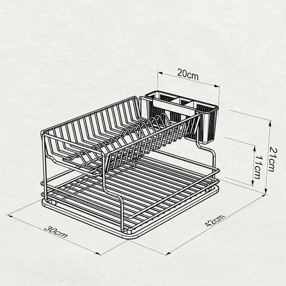 TEKNO-TEL Πιατοθήκη Στεγνωτήριο ΙΝΟΧ (Ανοξείδωτο Ατσάλι) 2όροφο 41x30x21cm  Βάρος 1.71kg 17 Θέσεις Πιάτων με Θήκη και Δίσκο Μαύρο Matt