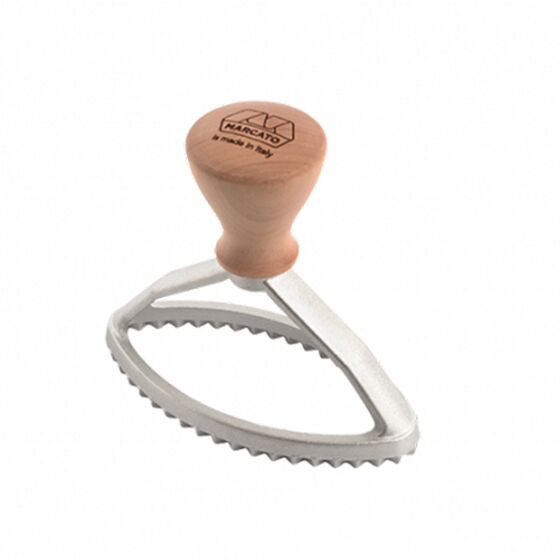 MARCATO Ιταλίας Σφραγίδα-Κόφτης Αλουμινίου για Ζύμες και Ζυμαρικά Ravioli με Ξύλινη Λαβή Design Οβάλ 100mm